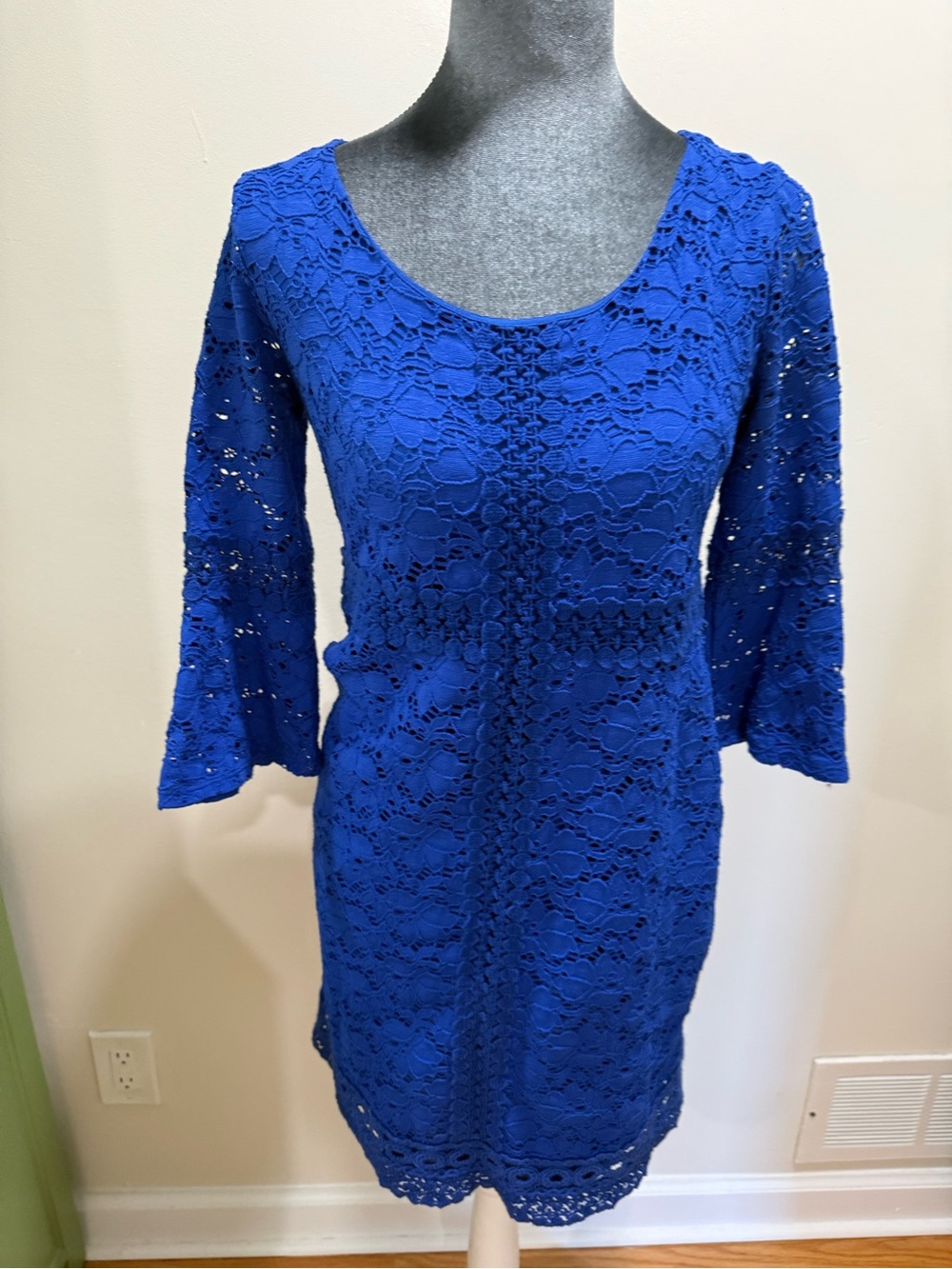 Alfani Royal Blue Crochet Lace Long Sleeve Coquette going out Dress